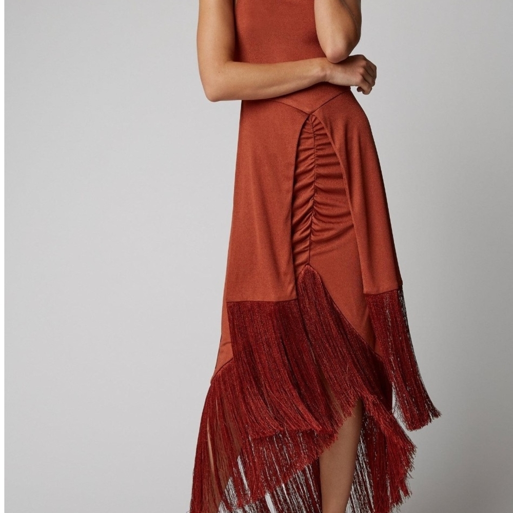 Cult Gaia Natalia Dress - Burnt Orange with Fringe - Picture 2 of 13